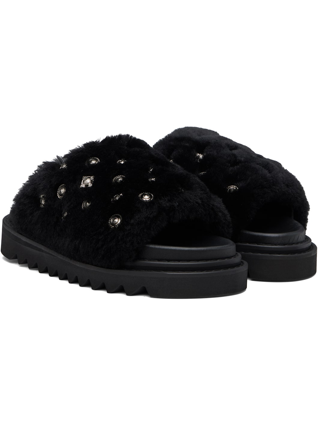 Black Shearling Sandals - 4