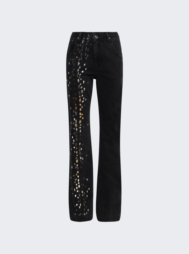 Speckled Foil Print Straight Leg Jeans Black And Silver - 1