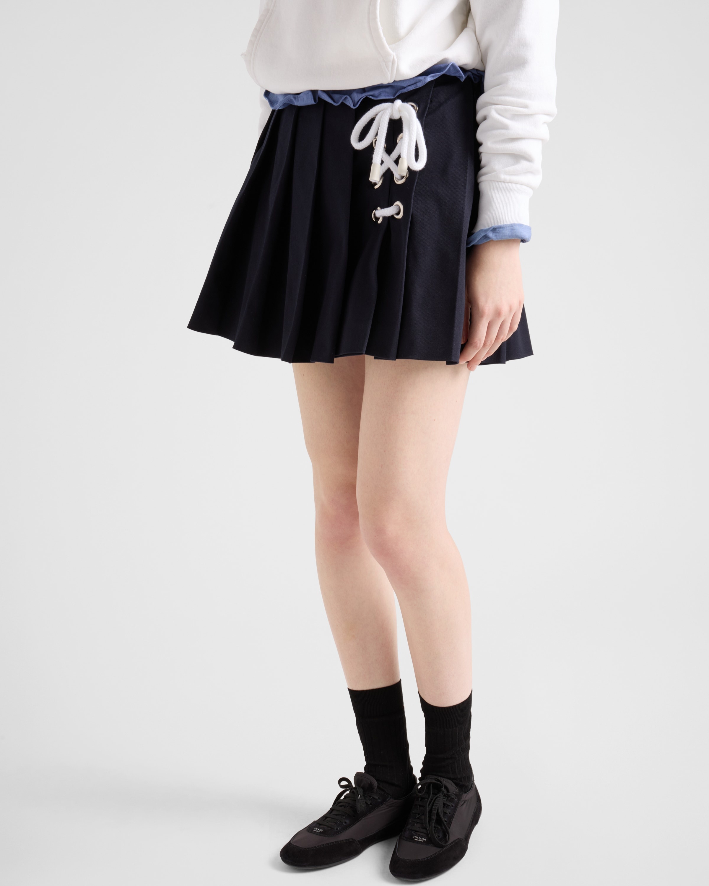 Pleated stretch drill miniskirt - 4