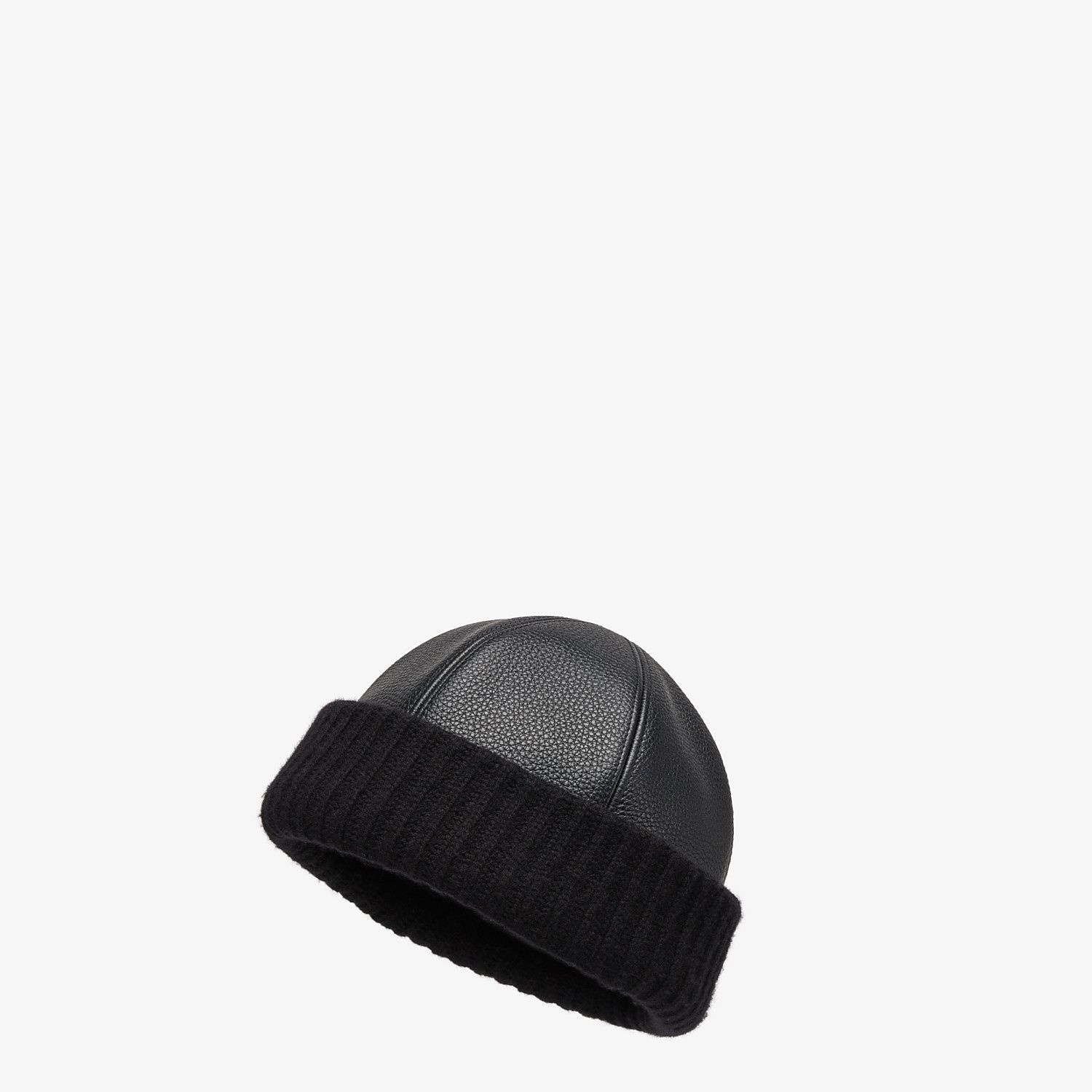 Black leather and cashmere beanie - 1