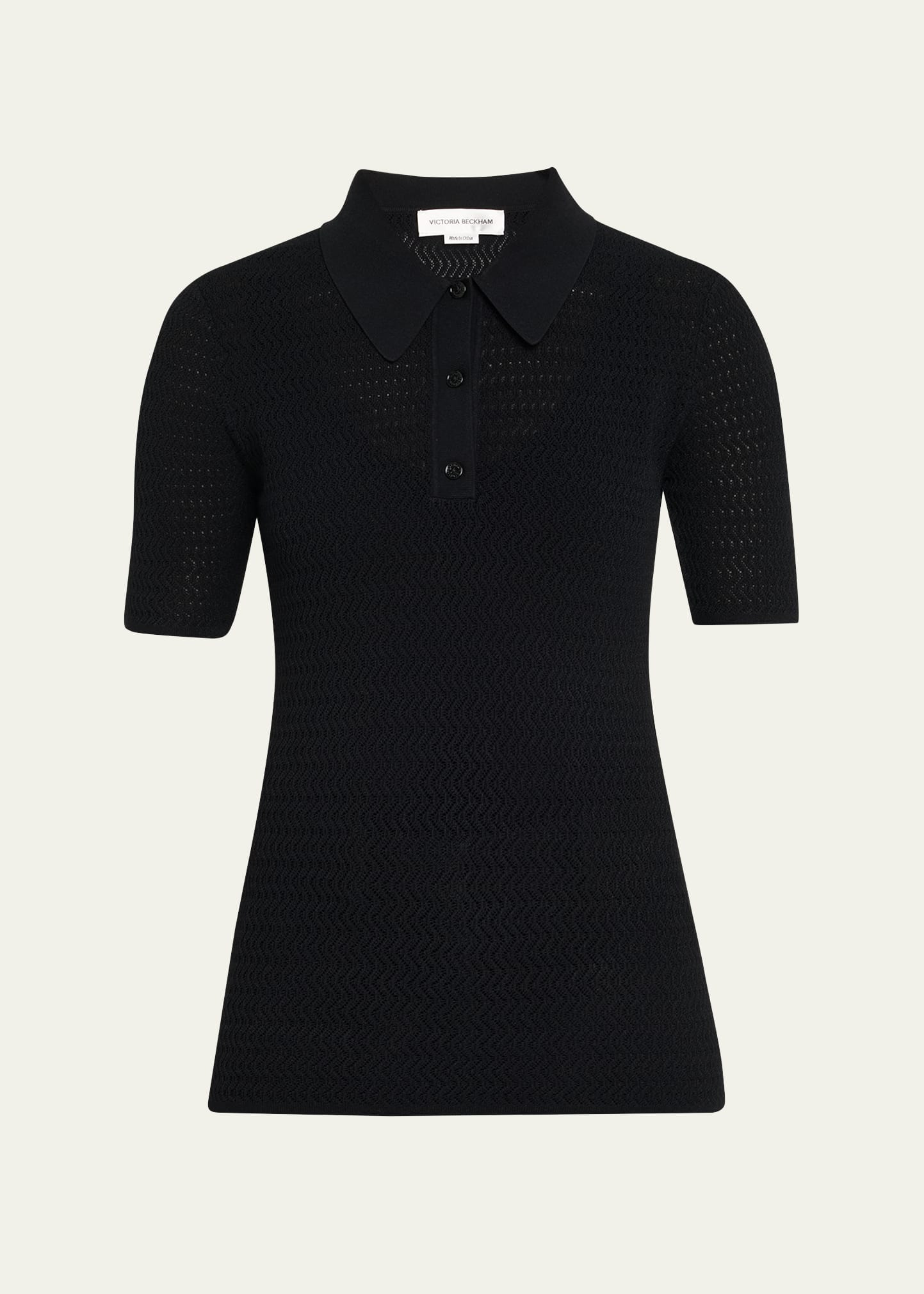 Pointelle Chevron Knit Polo Top - 1
