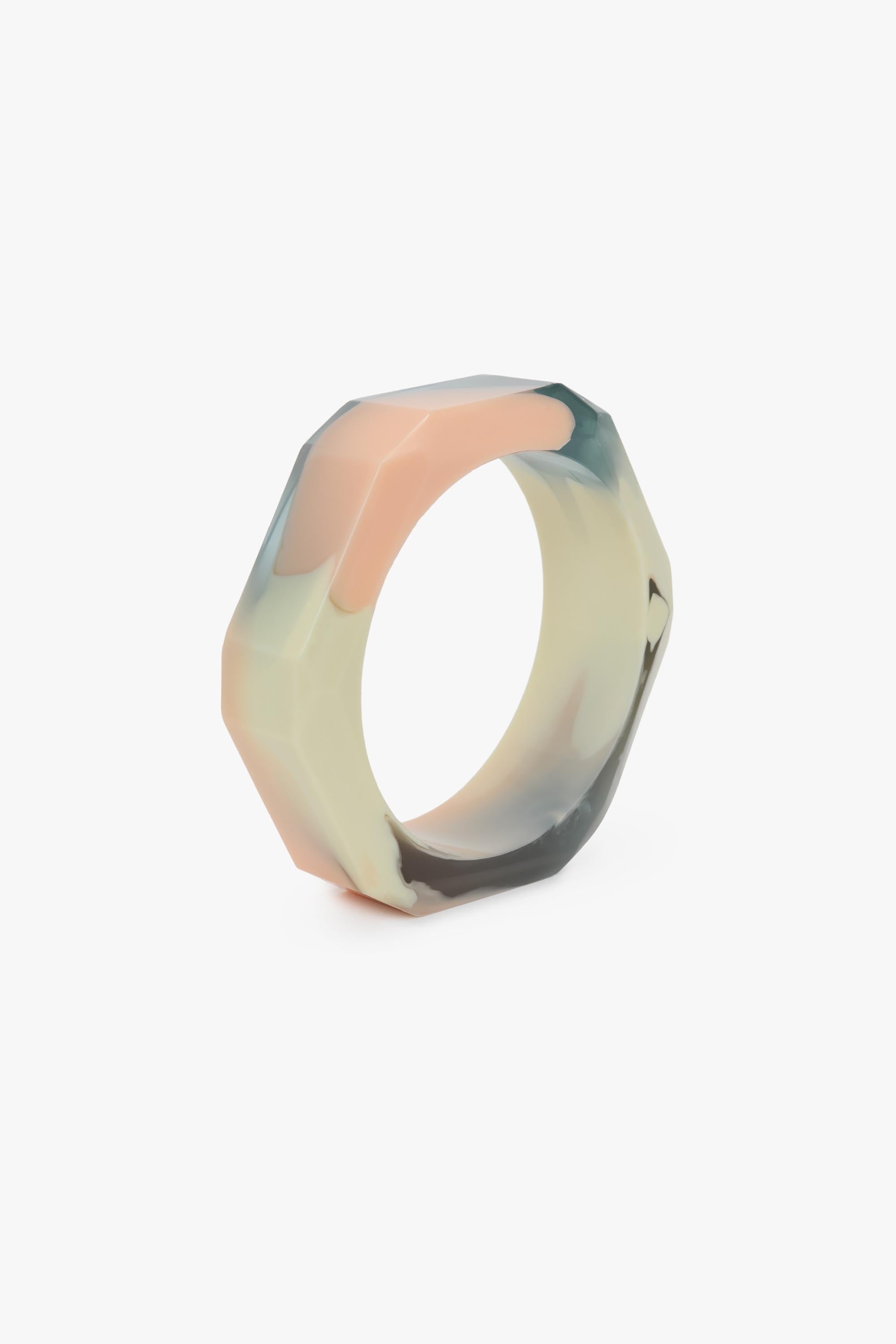 Resin Hexagonal Bangle In Peach-Vanilla - 3