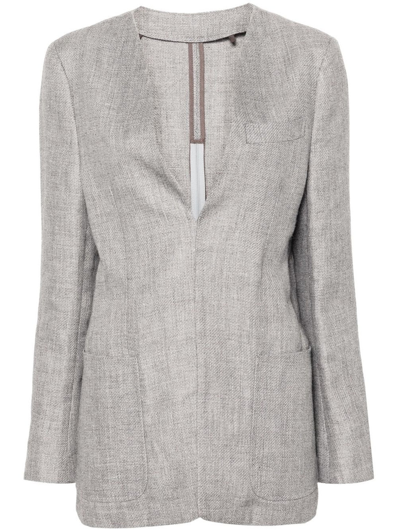 collarless V-neck blazer 1