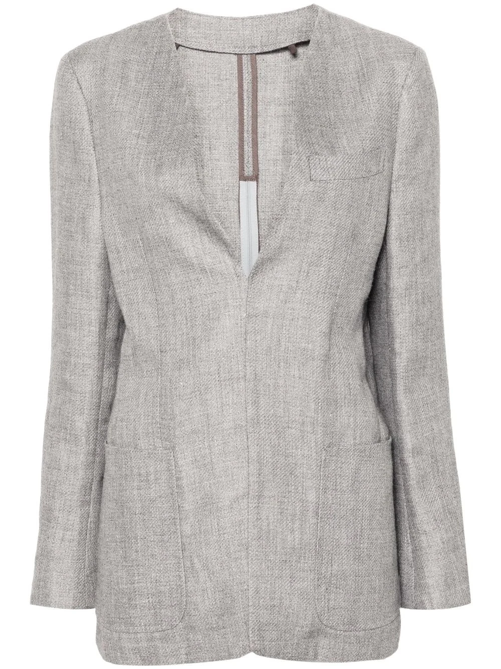 collarless V-neck blazer - 1