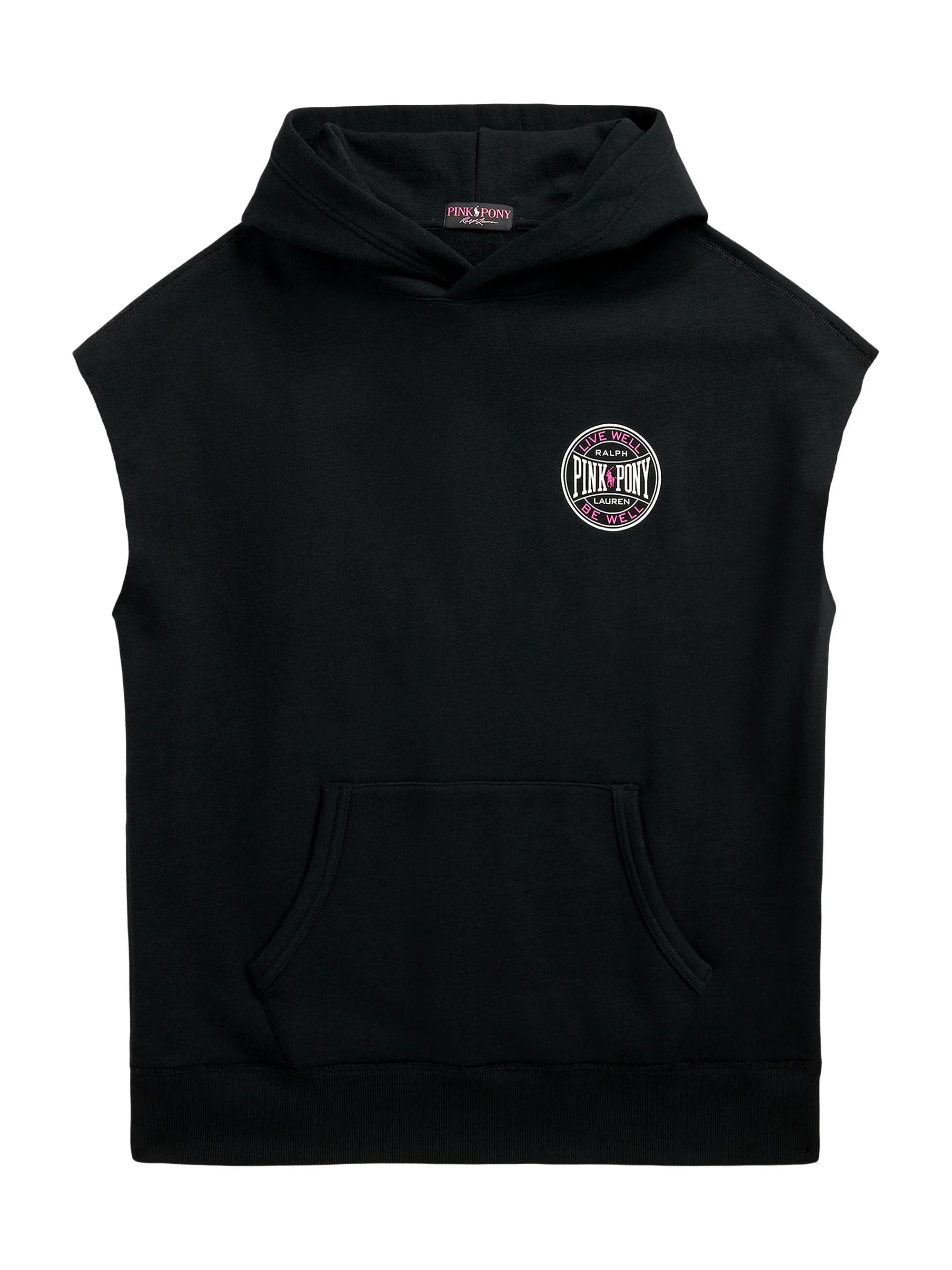 Men's Unisex Pink Pony Vintage Fleece Sleeveless Hoodie - Polo Black - 1