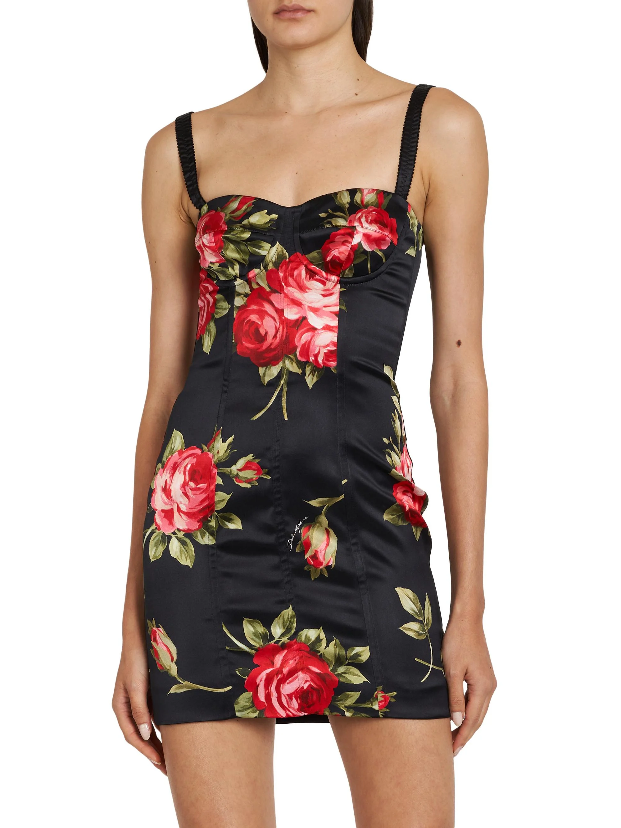 Women's Floral Bustier Minidress - Bouquet Rose F Nero - 1
