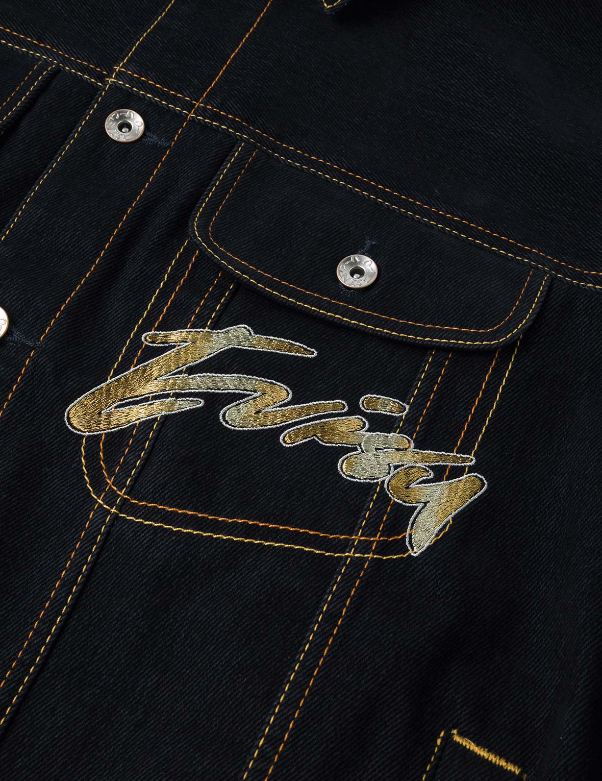 Brushstroke Daicock Print with Logo Embroidery Loose Fit Denim Jacket - 6