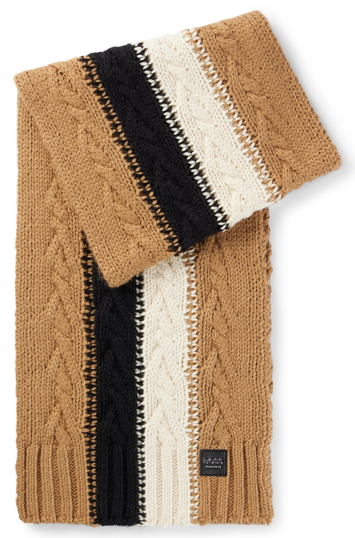 EQUESTRIAN CABLE-KNIT SCARF WITH SIGNATURE STRIPE - 1