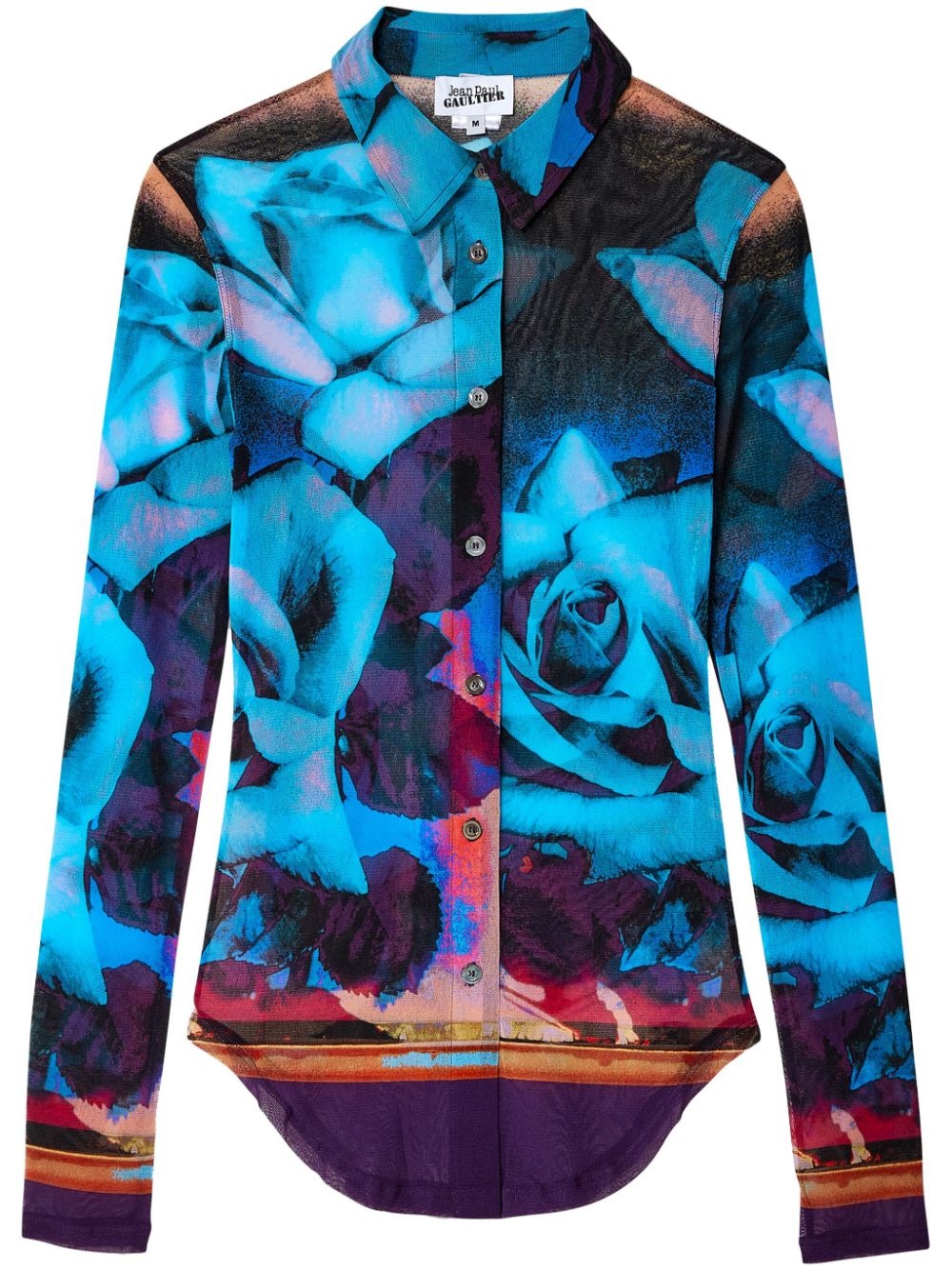 floral-print mesh shirt - 1