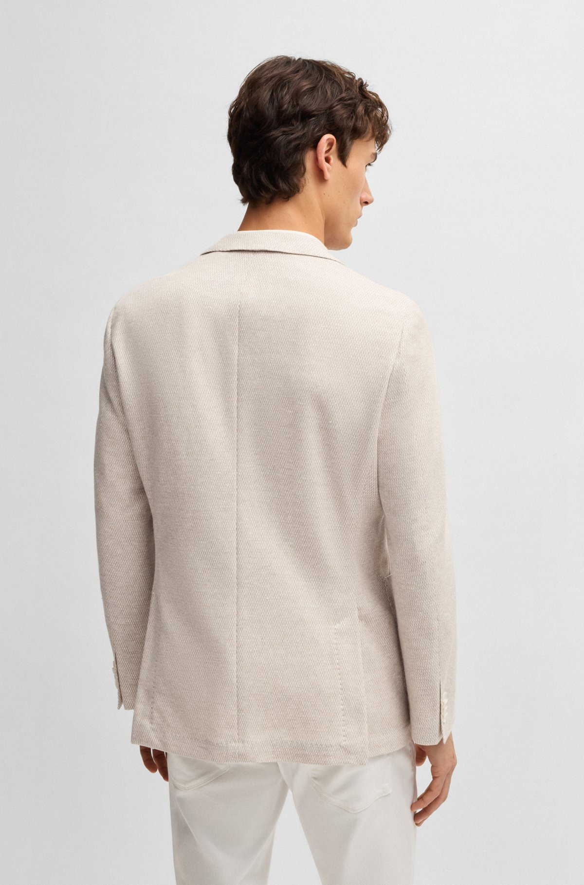 REGULAR-FIT PATTERNED BLAZER WITH LINEN AND COTTON - 4
