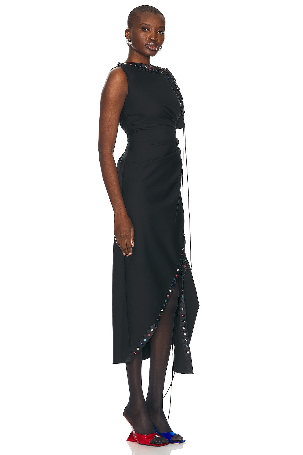 Ruched Lace Up Grommet Dress - 2