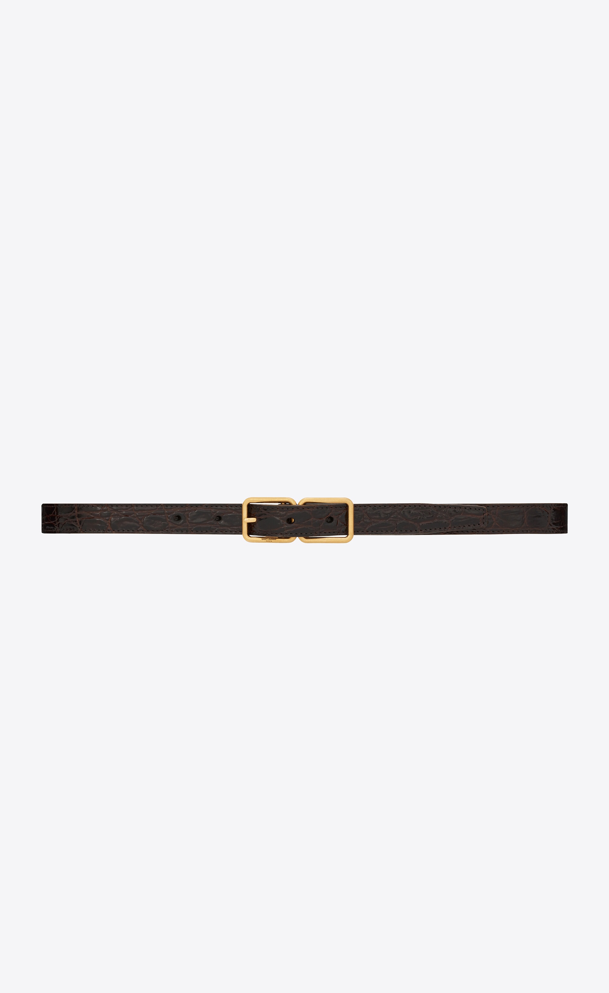 double-buckle thin belt in crocodile-embossed leather - 1