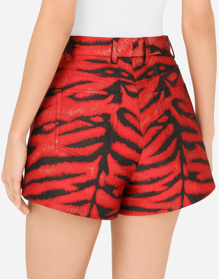 Tiger-print denim shorts - 5