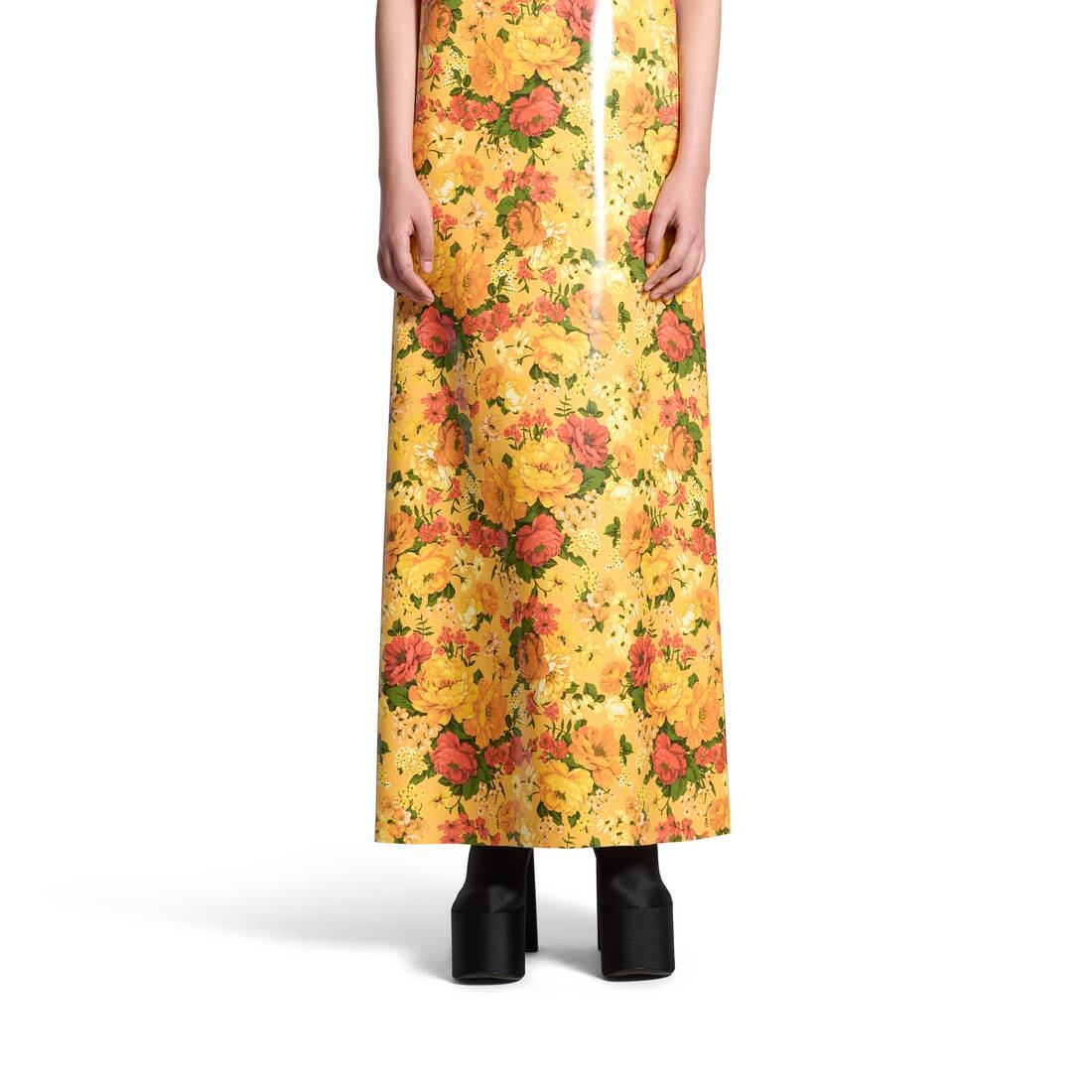 Women's Faux Vinyl Floral Sleeveless Dress in Orange - 6