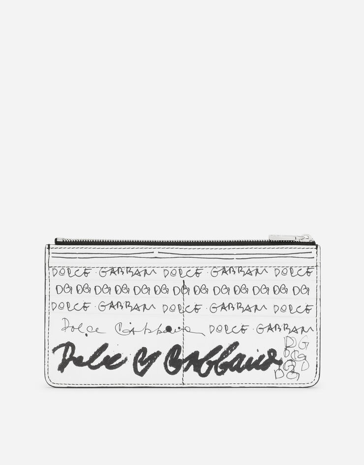 Large calfskin card holder with logo print - 3