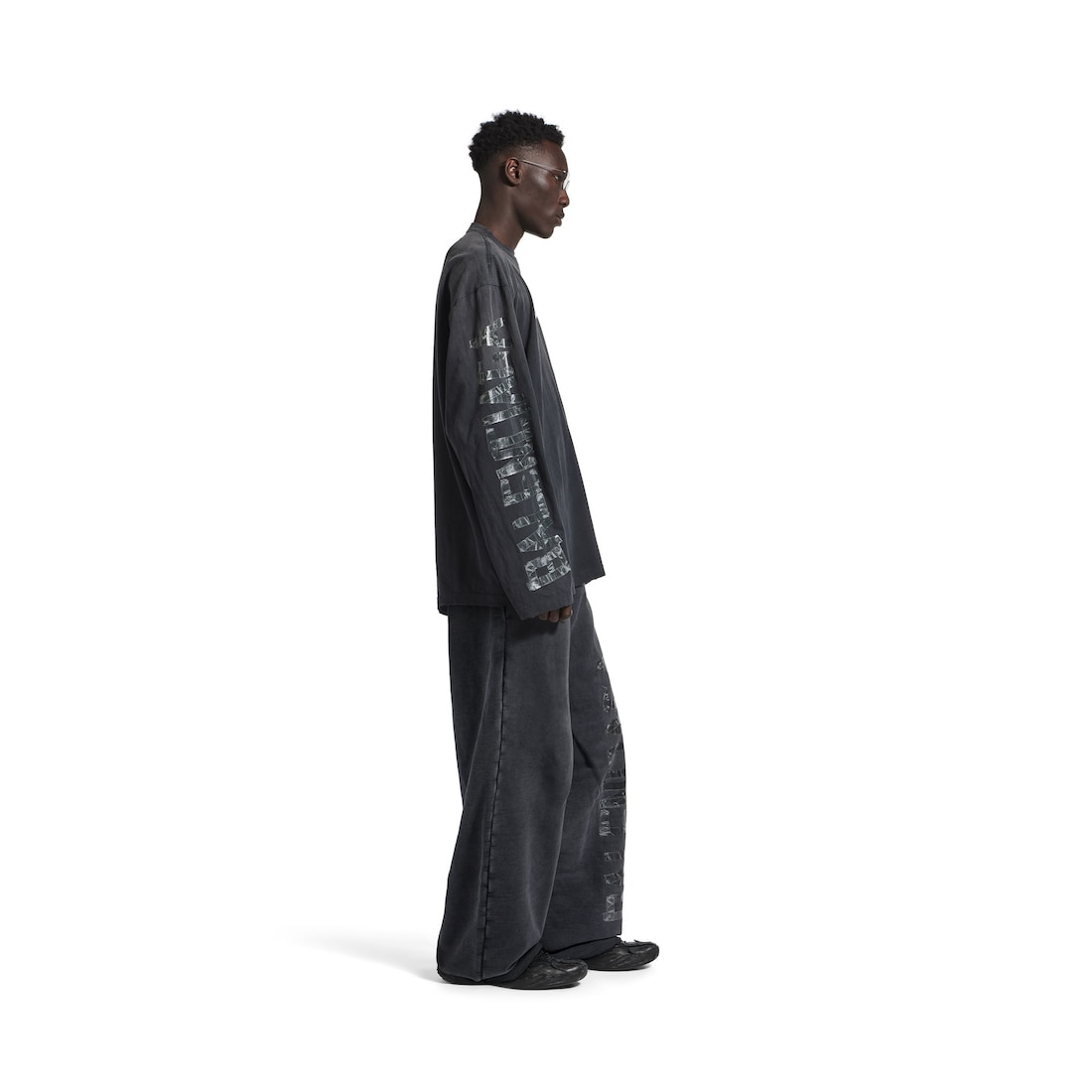 Men's Transparent Tape Baggy Pants in Faded Black/white - 3
