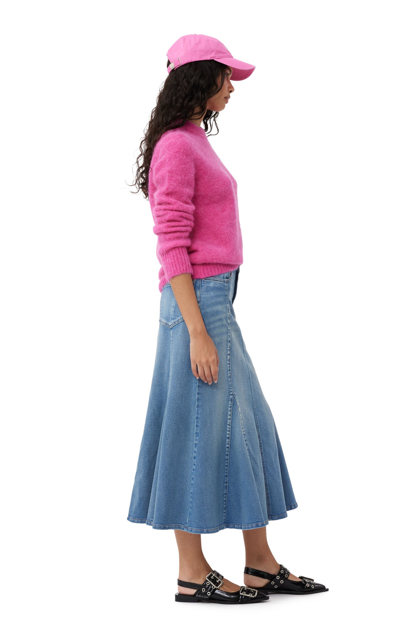 PINK BRUSHED ALPACA O-NECK SWEATER - 3