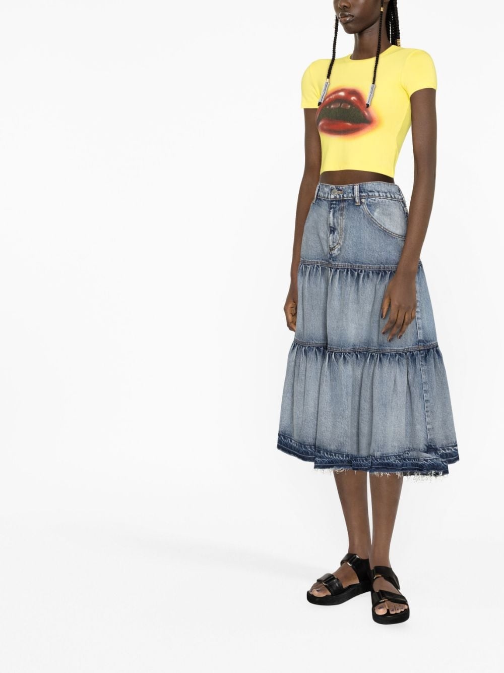 tiered denim skirt - 2