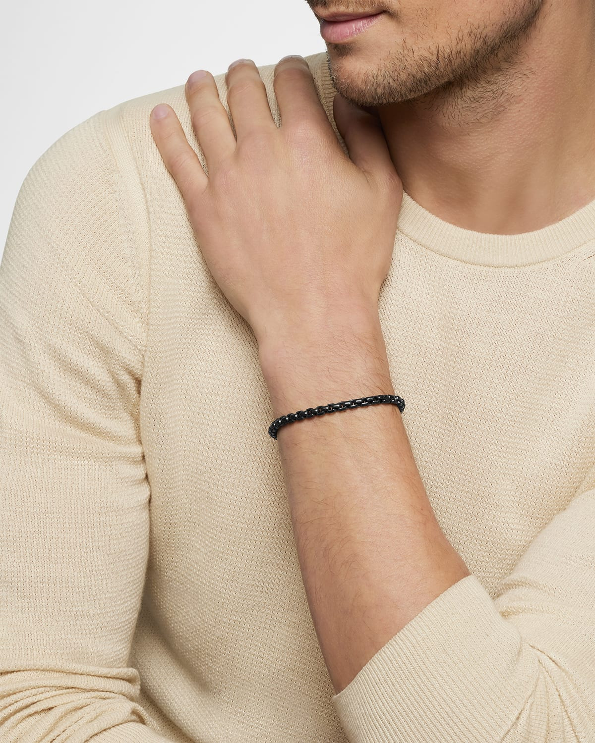 Men's Box Chain Bracelet in Darkened Silver, 5mm, Size M - 7