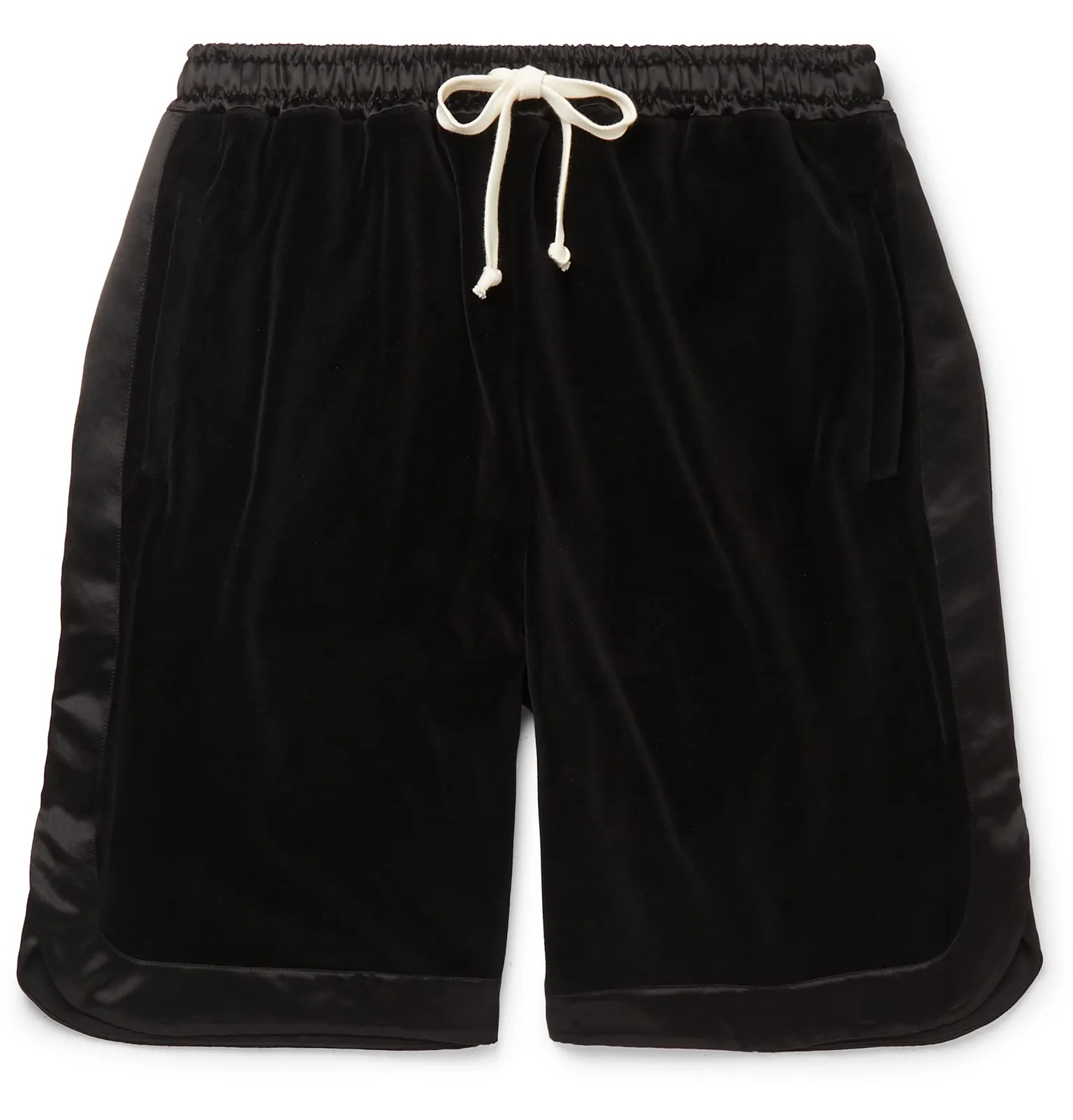 Wide-Leg Satin-Trimmed Cotton-Blend Velvet Drawstring Shorts - 1