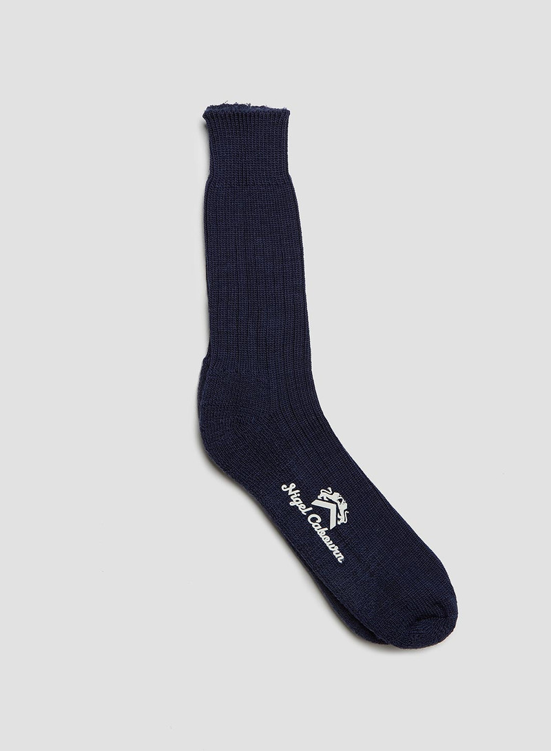 Ribbed Wool Crew Sock in Navy 1
