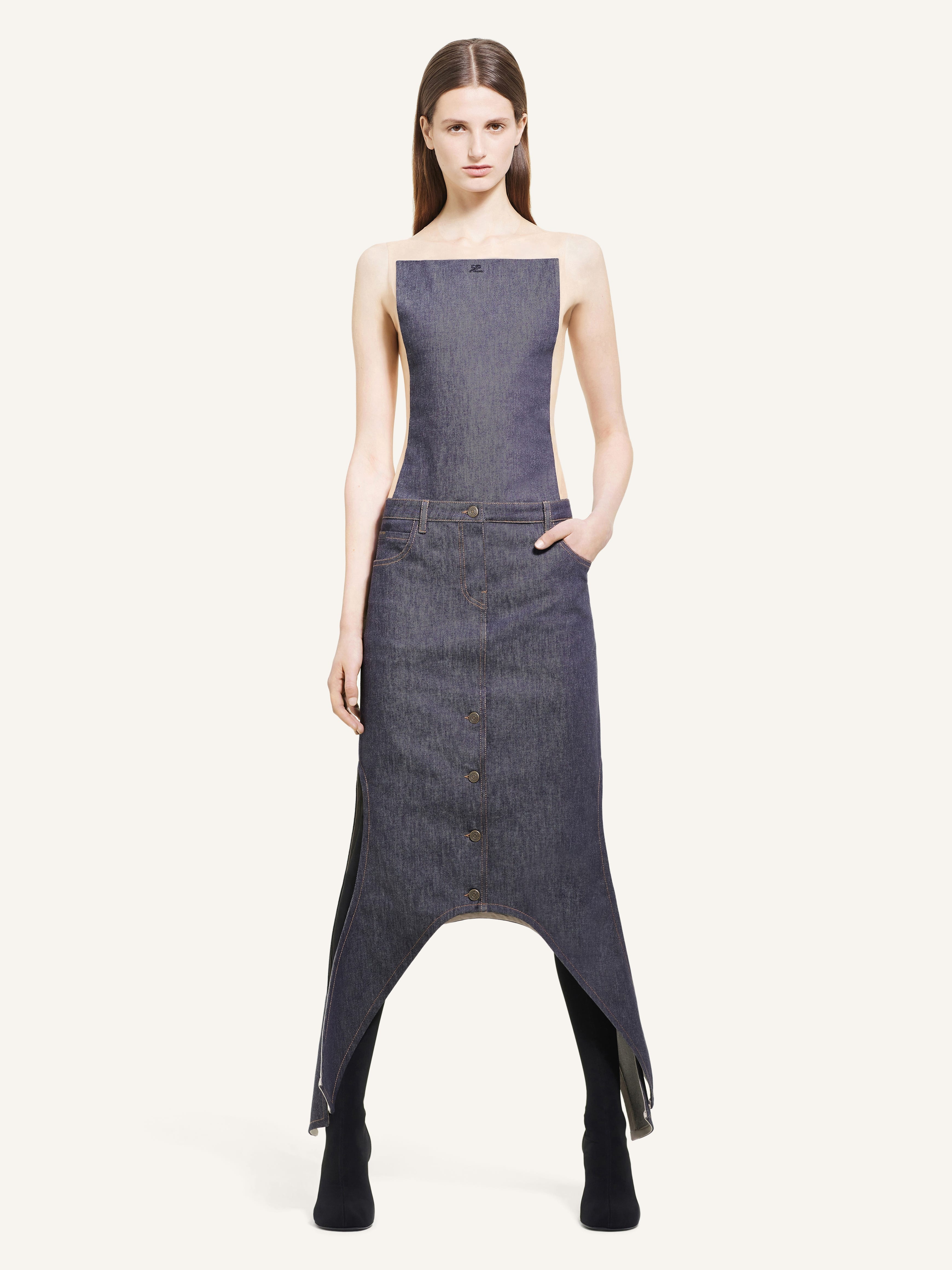LONG REVERSED DENIM SKIRT - 2