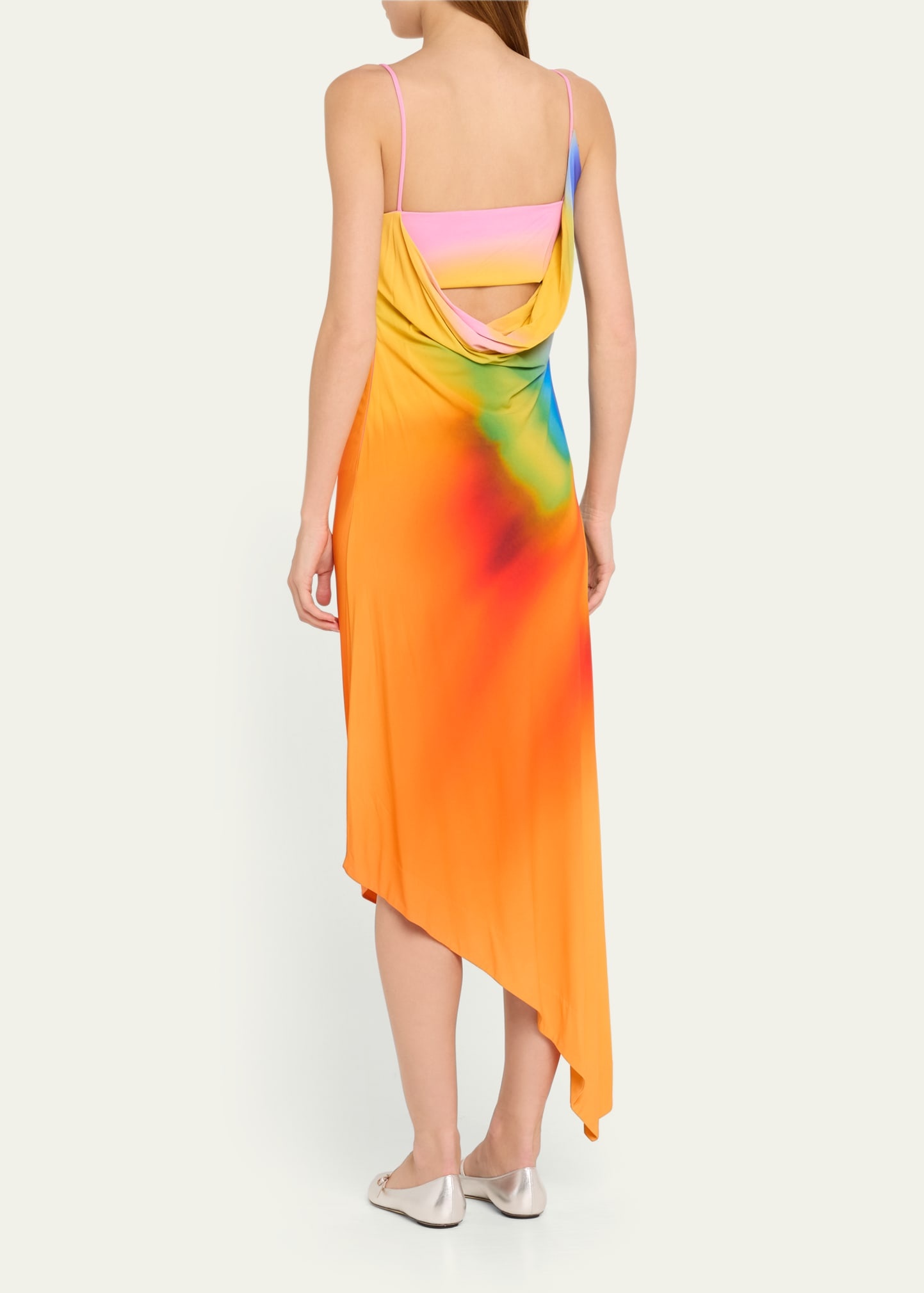 Draped Rainbow Orchid Asymmetric Slip Dress - 3