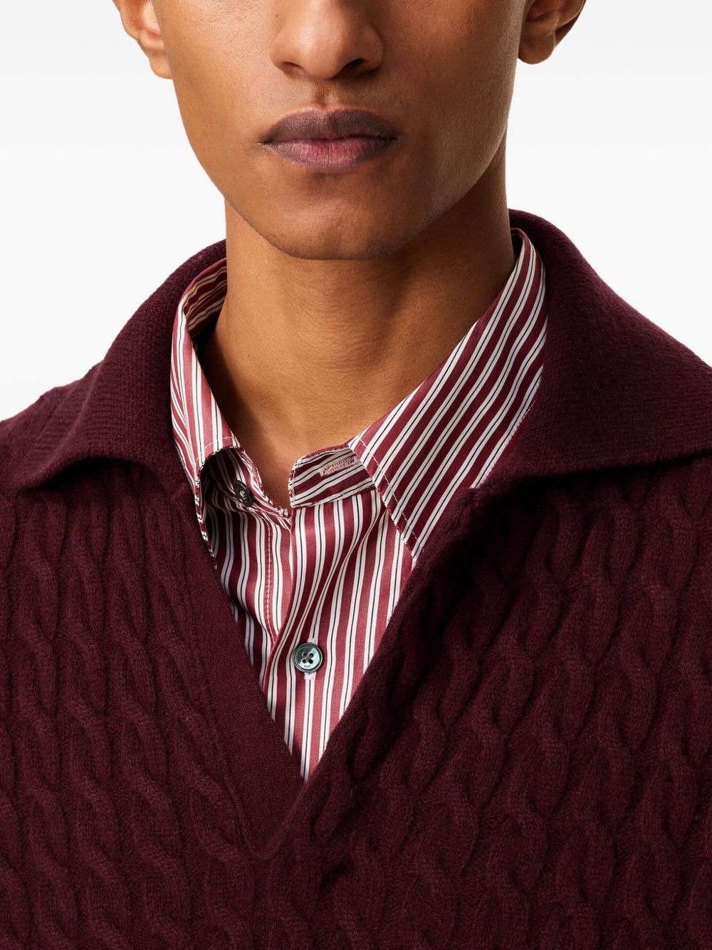 cable-knit wool polo shirt - 6