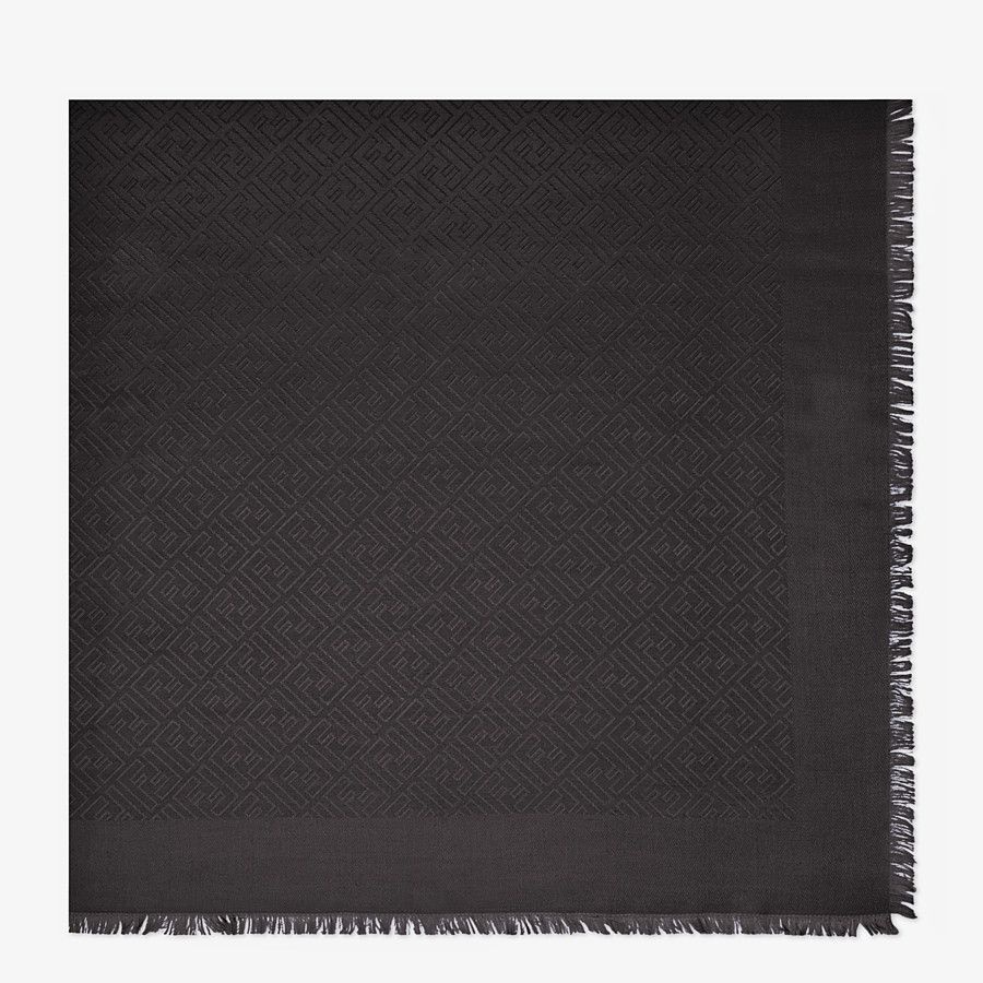 Black silk and jacquard wool shawl - 1