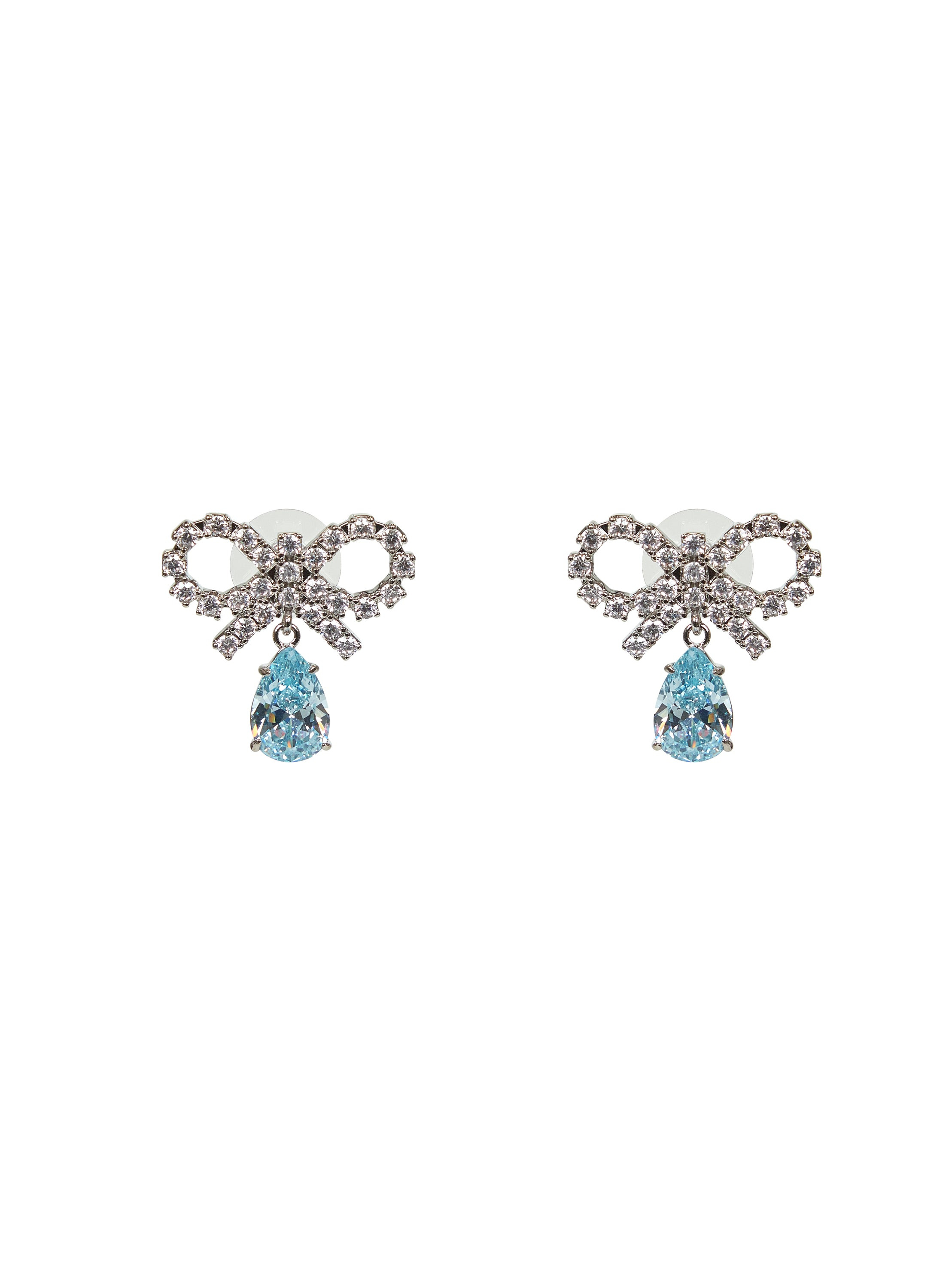Silver micro bow blue droplet earrings - 1