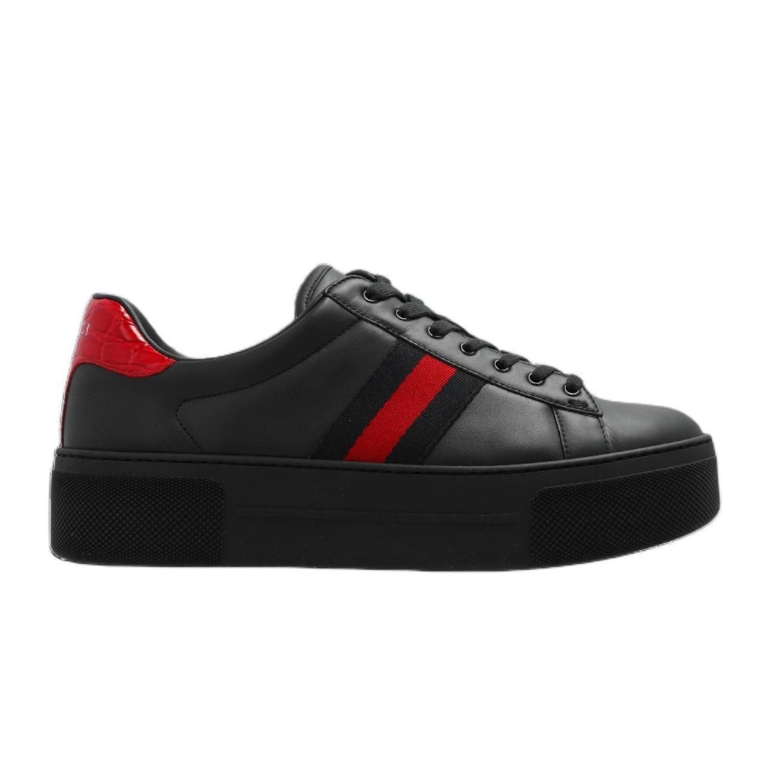 (WMNS) Gucci Ace Leather Platform 'Black' 791399-AACAG-1096 - 2