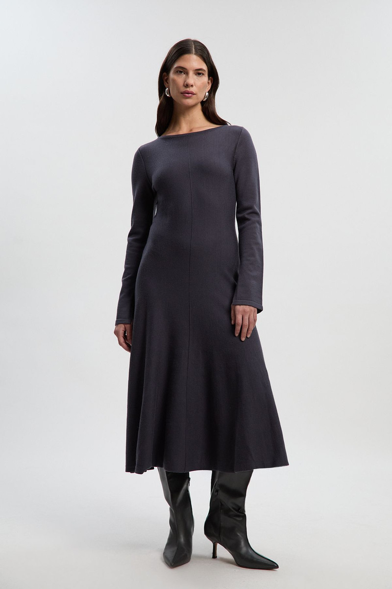 KAREN MILLEN Compact Knit Wool Look Full Skirt Midi Dress outlook