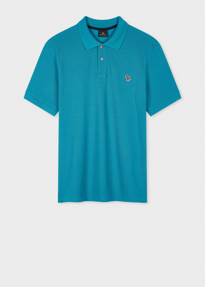 Teal Blue Organic Cotton Zebra Polo Shirt 1