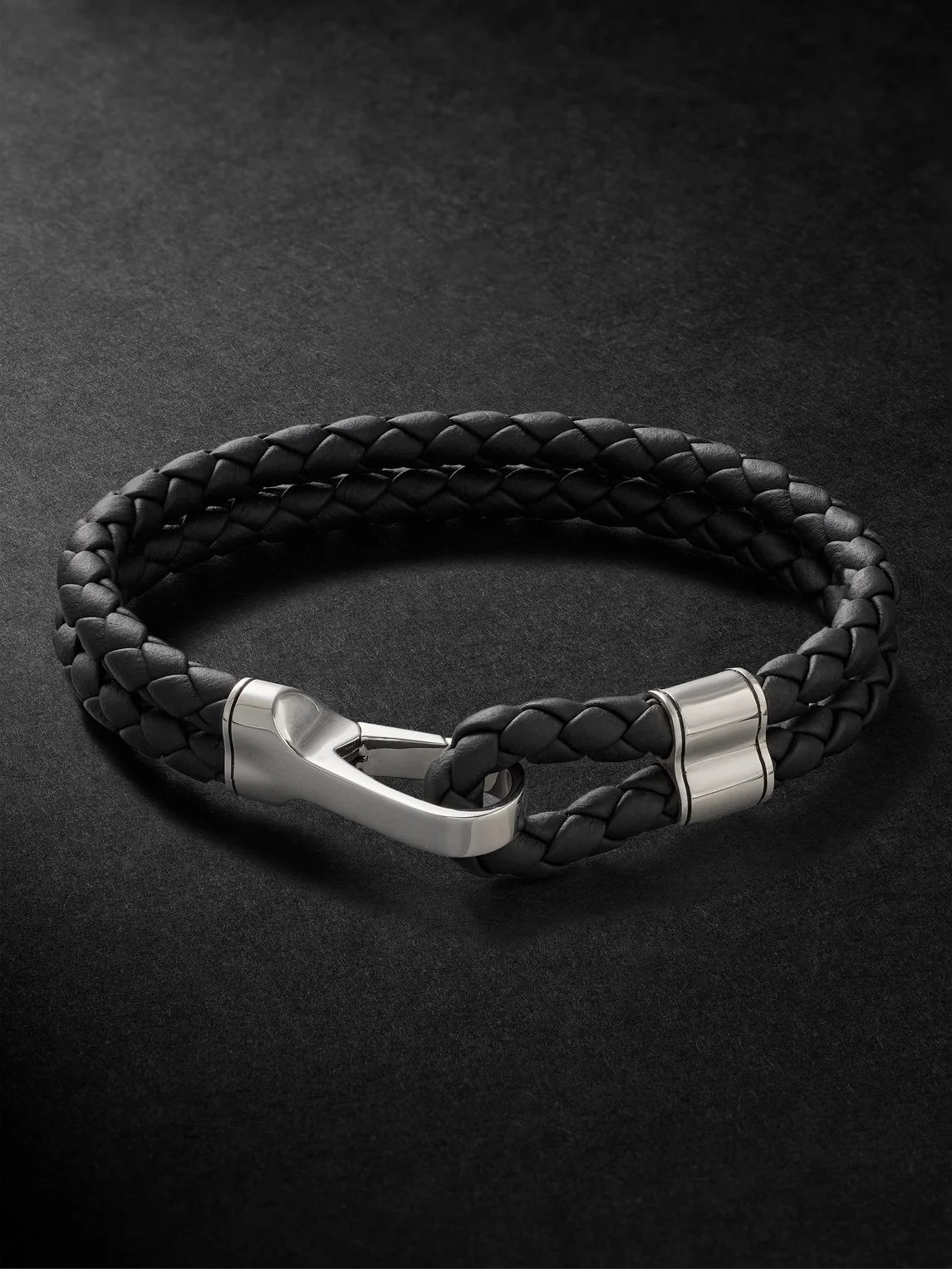 Braided Leather and Sterling Silver Bracelet - 1