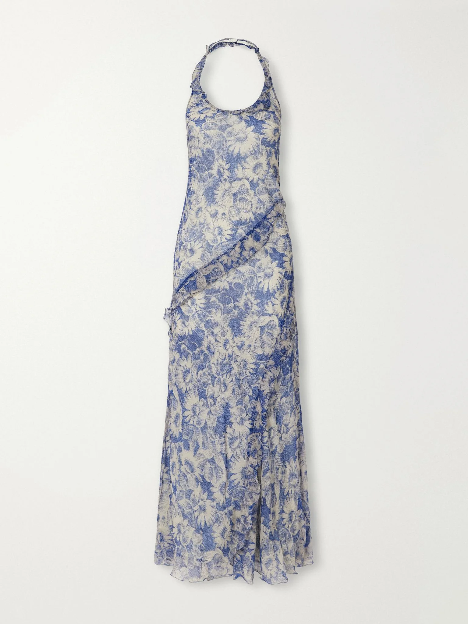 Lilia open-back ruffled floral-print crepon halterneck maxi dress Blue - 1