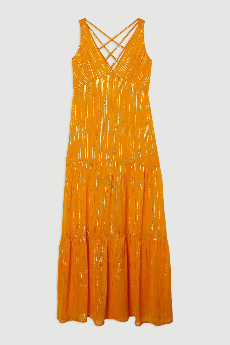 Strappy Metallic Viscose Georgette Beach Dress 4
