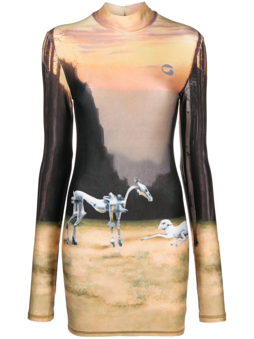 sunset-print long-sleeve dress - 1