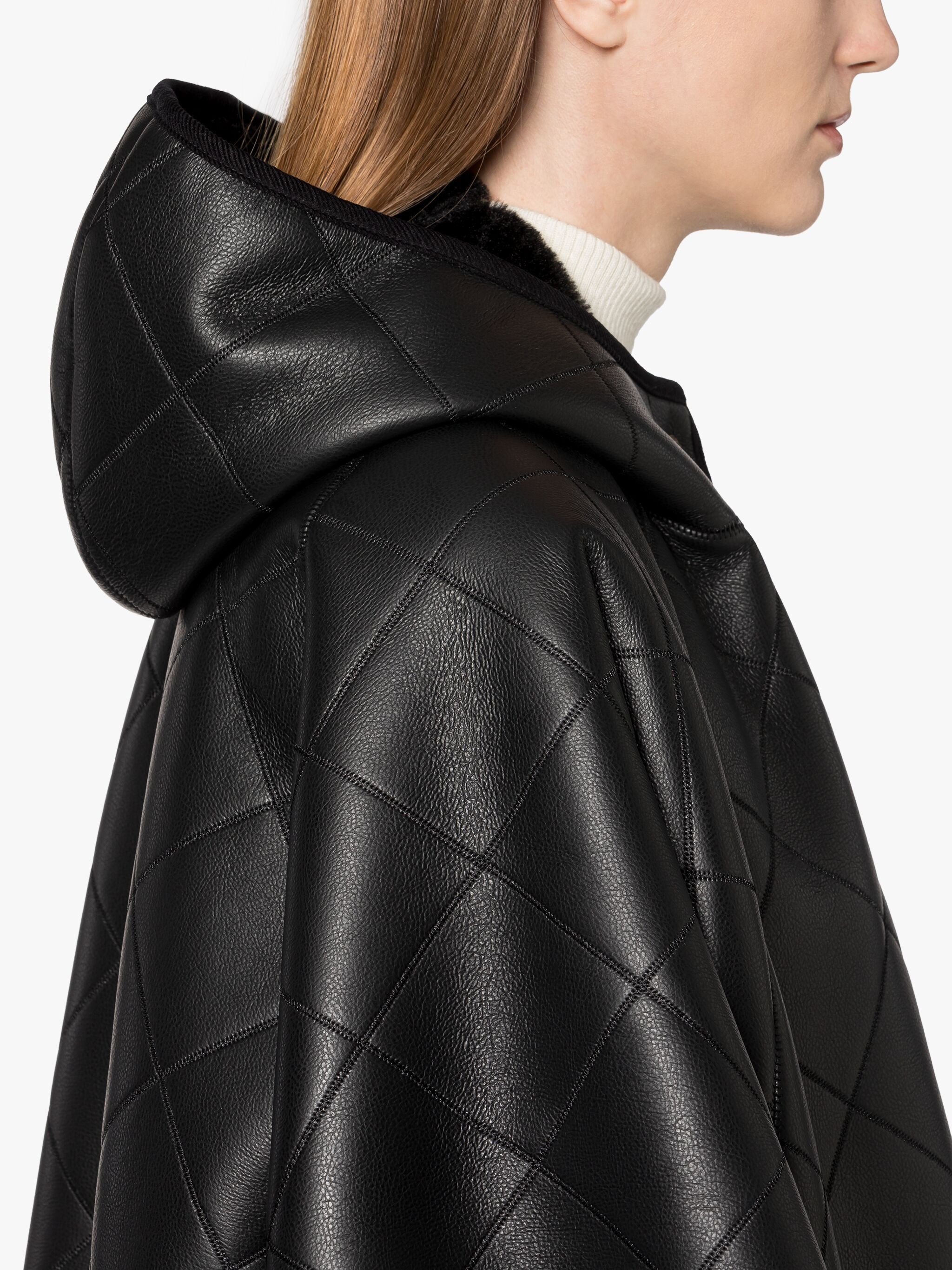 LYNESS BLACK QUILTED PONCHO - 5