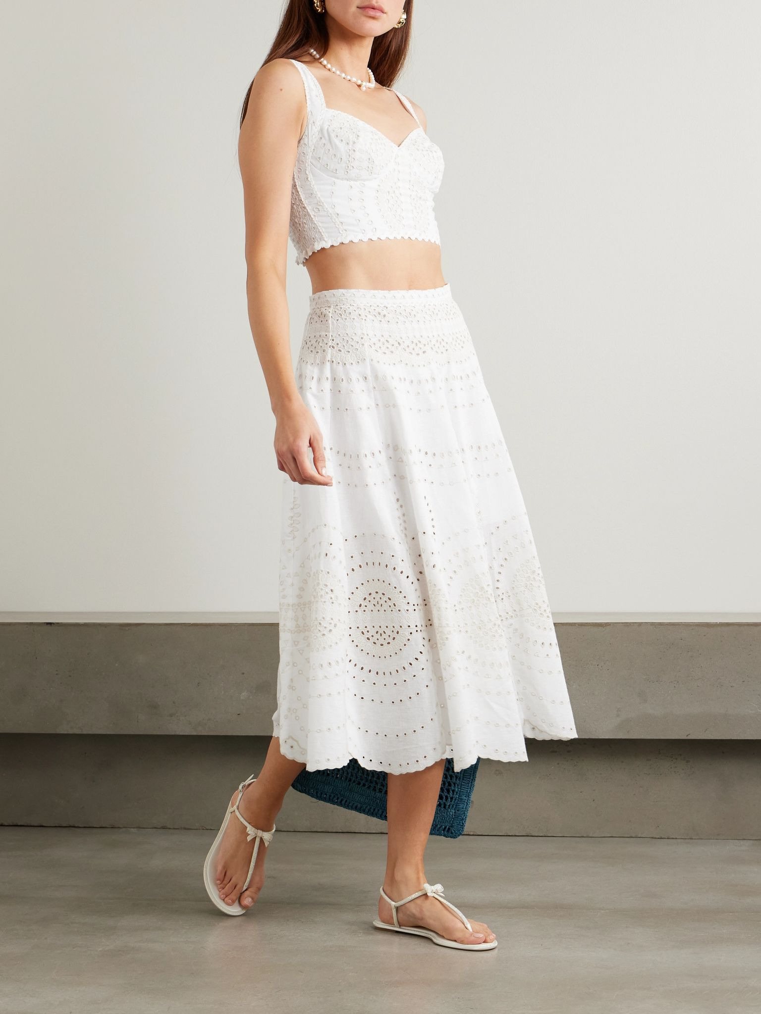 Livvy broderie anglaise cotton-blend midi skirt Ivory - 2