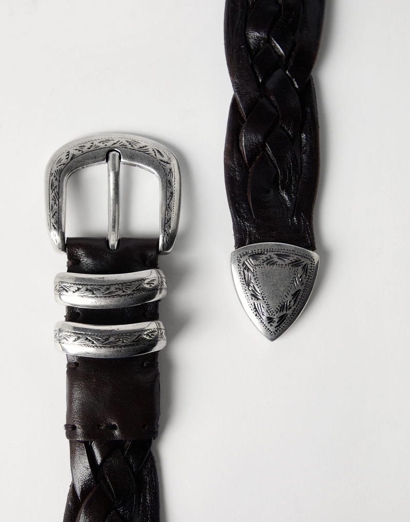 Brunello Cucinelli Braided calfskin belt with detailed buckle and tip outlook