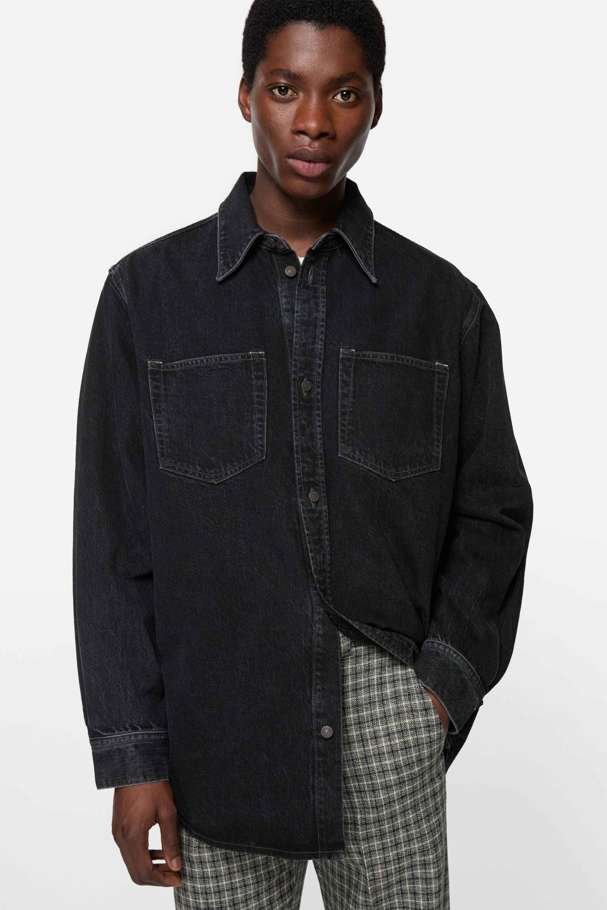 Denim button-up shirt - Relaxed fit - Black - 4