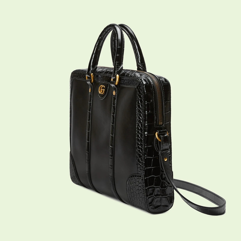 GUCCI Crocodile trim briefcase with Double G outlook