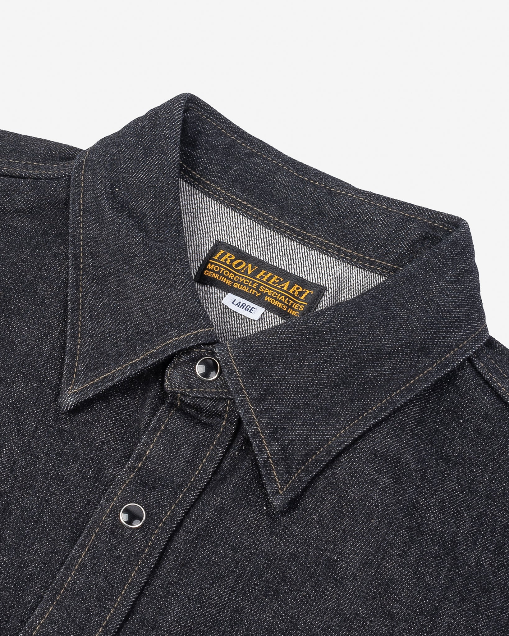 IHSH-326-BLK 12oz Selvedge Denim Work Shirt With Snaps - Black/Cream - 13