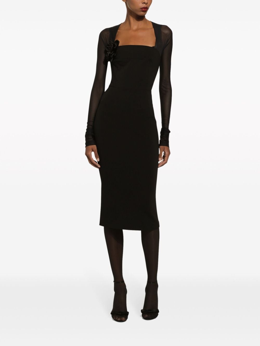 tulle-sleeve midi dress - 3