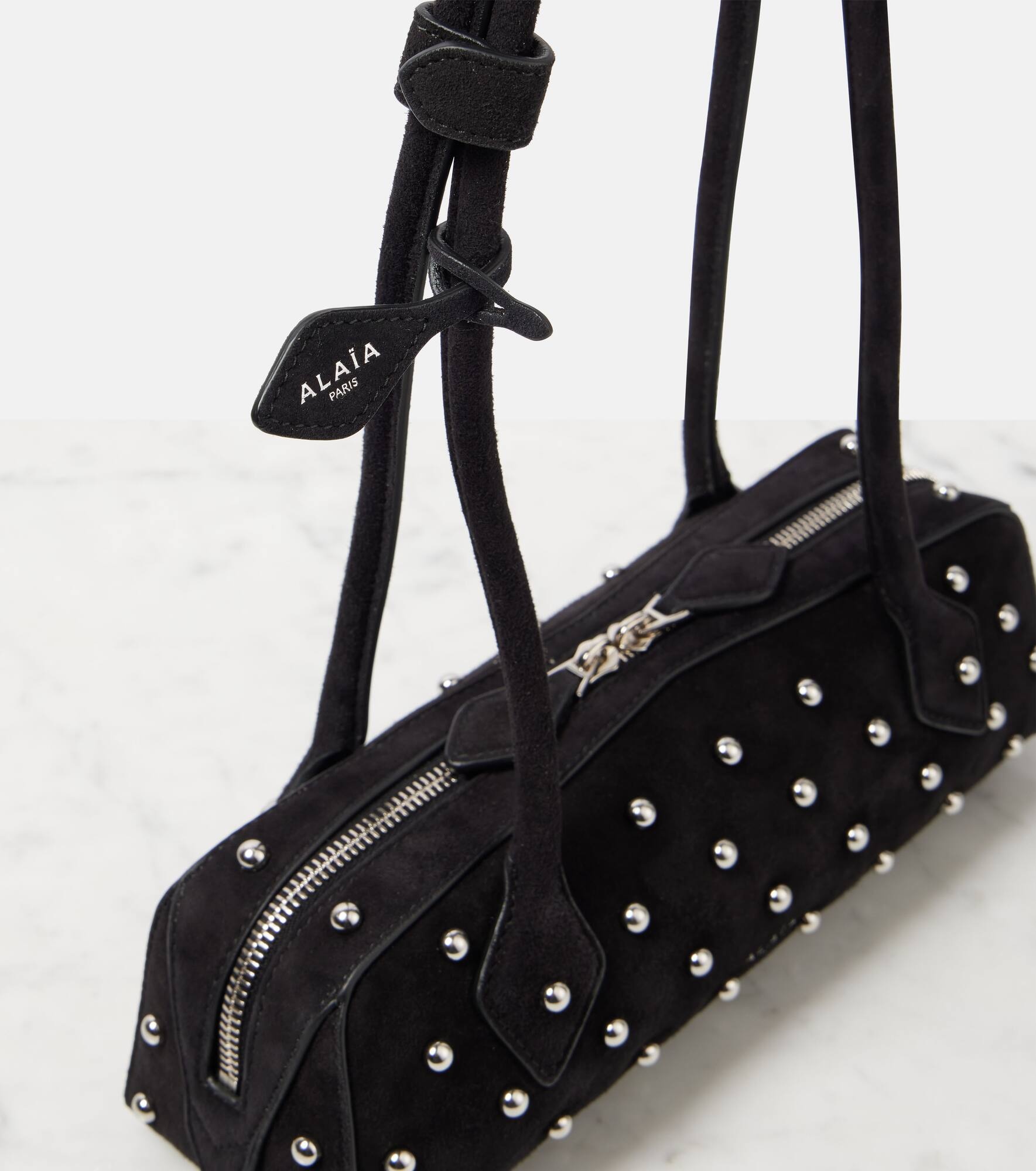 Le Teckel Small studded suede shoulder bag - 6