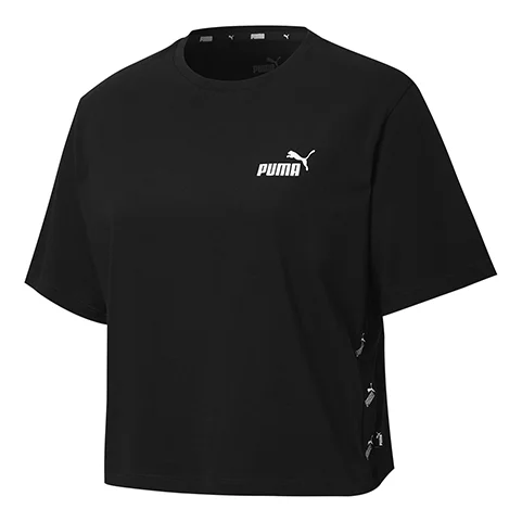 (WMNS) PUMA Printed LogoShort Sleeve TEE Black 586597-01 - 1