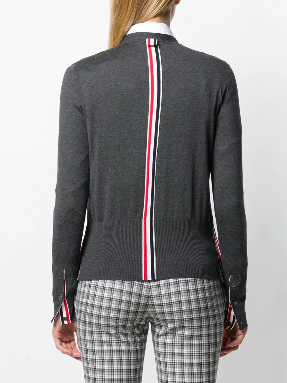 RWB-stripe V-neck cardigan - 4