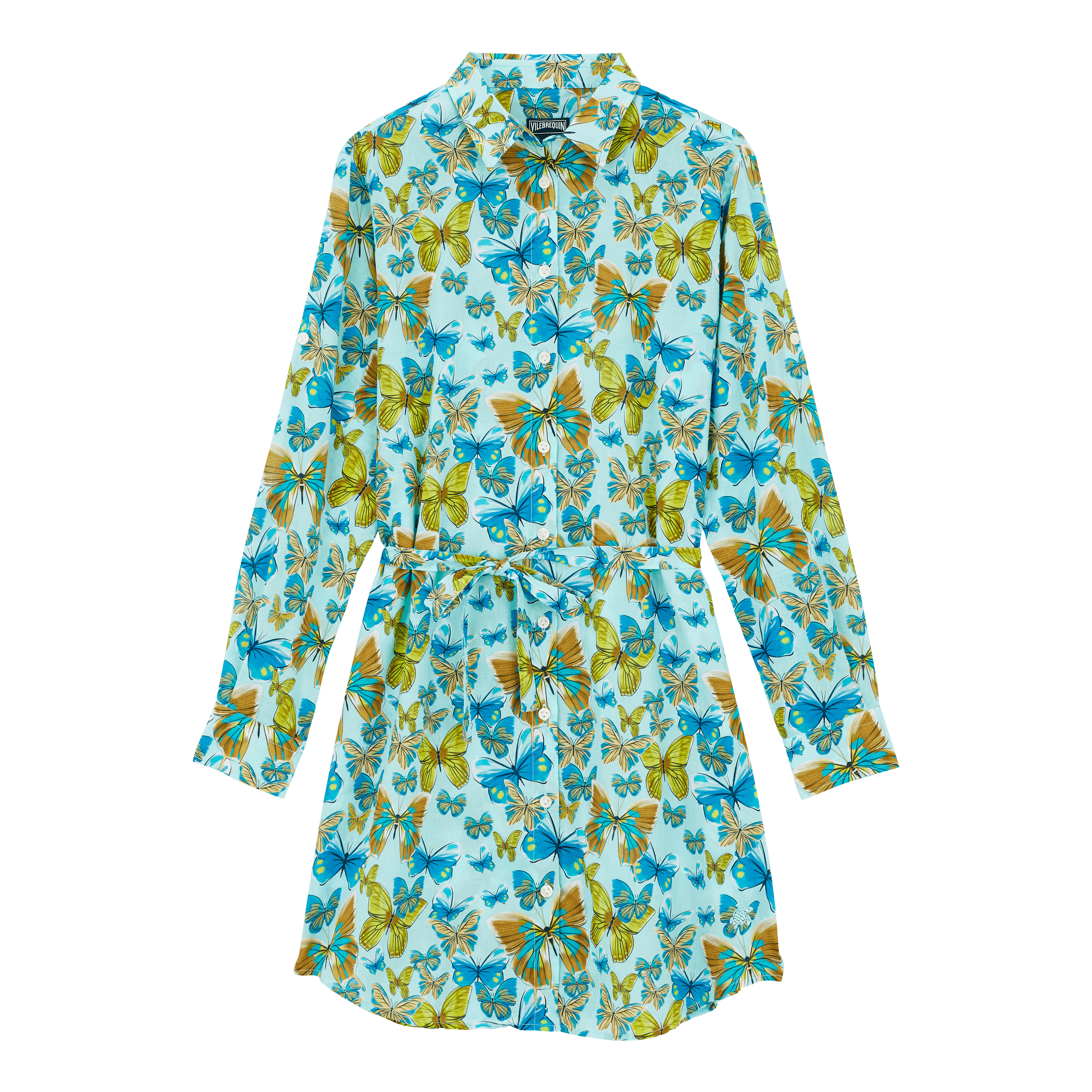 Women Cotton Shirt Dress Butterflies - 1