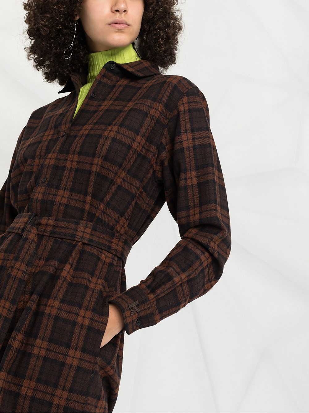 checked belted long-sleeve dress - 5