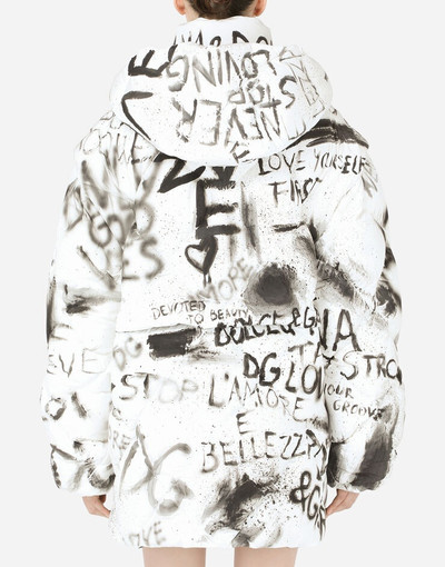 Dolce & Gabbana Nylon down jacket with DG graffiti print outlook